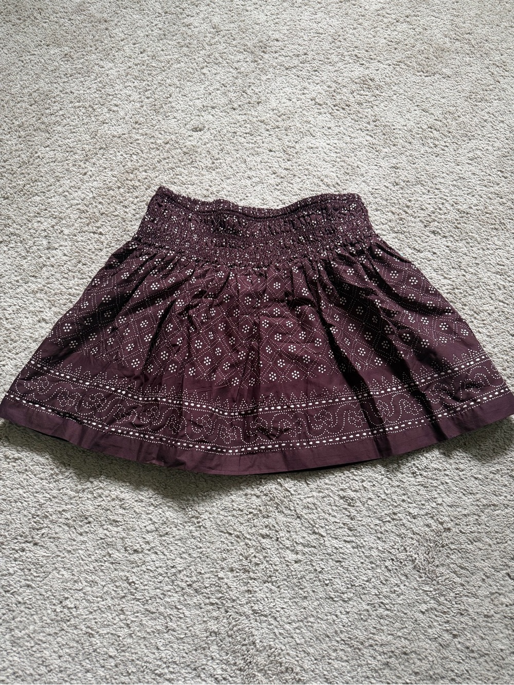 Madewell Women's Maroon Patterned Smocked Waist Skirt NWT